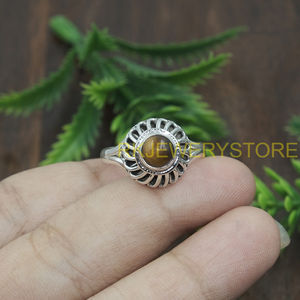 Natural Tiger Eye Stone 925 Sterling Silver <b>Ring</b> Handmade Vintage Sunburst Design Unisex <b>Statement</b> Healing Crystal Jewelry Her - Product Image 6