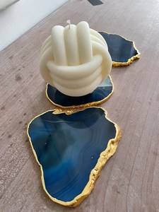Irregular Shape Blue <b>Agate</b> Stone <b>Coaster</b> Gold Edged Handmade Mats For Table Decor Glam Style - Product Image 2