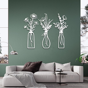 Handmade Black Metal Flower <b>Vase</b> Wall Art Modern Decorative Sculpture Ideal For Kitchen Lounge And Lobby Interior Accent - Product Image 3