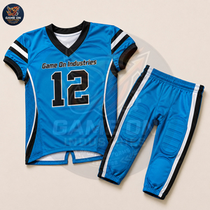 Nouveauté : Pantalon de football américain personnalisé en polyester maille bleu uni avec sérigraphie et taille élastique rembourrée - Product Image 3
