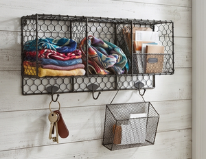 Premium Rustic Metal <b>Wire</b> Storage <b>Basket</b> Rectangle <b>Hanging</b> Multi-Purpose Organizer With Hooks For Neatening And Storage - Product Image 4