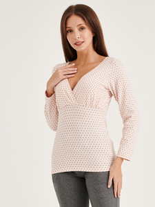 Bmama – haut de pyjama de maternité à pois roses, chemise de nuit à manches longues pour allaitement, vêtements de nuit post-partum, vente en gros - Product Image 2