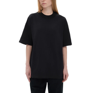 Camiseta OEM ODM con cuello de suéter y patchwork, estilo cuello simulado de 300 g/m², alta calidad, 100% algodón, personalizada con serigrafía e impresión 3D para universidades. - Product Image 1