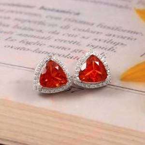 Pendientes de Zafiro Rosa en Forma de Tríguílón, Plata de Ley 925, Regalo de Compromiso para Mujer, Joyería de Lujo - Product Image 1