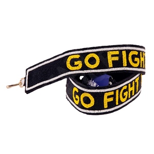 Sangle de sac perlée réglable et personnalisable, faite main, en coton brodé noir et or, avec le slogan « GO FIGHT WIN » des États de l'Appalachie, pour les jours de match - Product Image 1