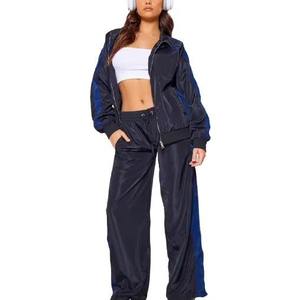 Custom Women Windbreaker Tracksuit Two Piece Set Water Resistant Sportswear Half Zip Jacket and <b>Pants</b> - Product Image 1