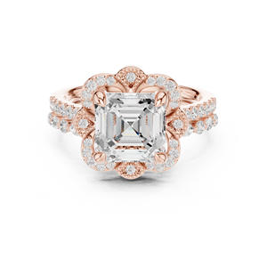Anillo con diamantes cultivados en laboratorio con corte Asscher y detalles vintage (piedras laterales de corte redondo), certificado GRA, en oro rosa de 14 quilates. - Product Image 3