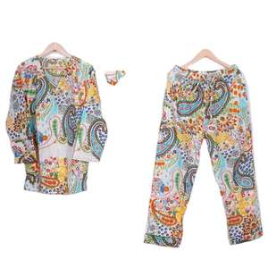 Pijamas de Otoño para Mujer de Alta Calidad, 2 Piezas, Estampado Floral de Satén de Algodón, Transpirables, Suaves, con Botones, Manga Larga, Cintura Elástica - Product Image 4