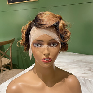 12a Grade Funmi – perruques Afro courtes à coupe Pixie, <span class=keywords><strong>cheveux</strong></span> humains, Rose, <span class=keywords><strong>bouclés</strong></span>, perruques à franges, fournisseurs - Product Image 2