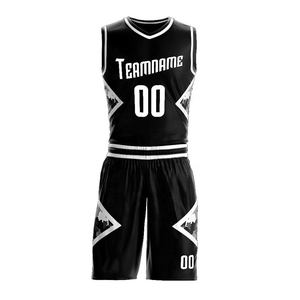Op maat gemaakte gesublimeerde basketbaljerseyset zwart wit teamnaam 00 vochtafvoerend V-hals mouwloos volwassen unisex mesh uniform - Product Image 6