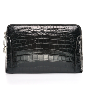 Pochette Homme en Cuir de Vachette Noir Gaufré Croco avec Fermeture Éclair, Dragonne et Logo Personnalisé, Grande Taille, Respirante - Product Image 3