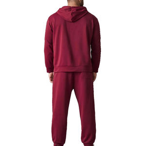 Ensemble de survêtement décontracté OEM pour homme, couleur bordeaux uni, avec veste zippée et pantalon de jogging en polaire épaisse - Product Image 2