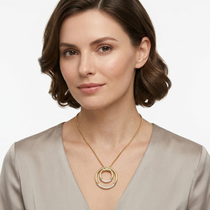 Haute Qualité 18K 14K 9K Fantaisie Or Jaune Diamant Blanc Naturel Forme De Cercle Géométrique Collier Femme - Product Image 2