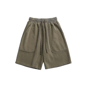 Pantalones Cortos Casuales de Felpa para Hombre, con Dobladillo Curvo, Aberturas Laterales, Ajuste Holgado, para Gimnasio y Deporte, 100% Algodón Transpirable, Bolsillos Delanteros, Color Liso - Product Image 2