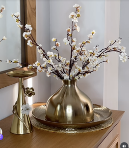 Vase à fleurs en métal doré de luxe avec tiges de fleurs de cerisier artificielles, centre de table décoratif pour la décoration de la maison - Product Image 6