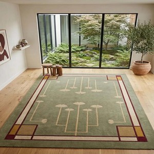 Alfombra Floral Estilo Misionero Verde Vintage, Alfombra Artesanal de Lana Hecha a Mano, Decorativa para Sala de Estar o Dormitorio - Product Image 5