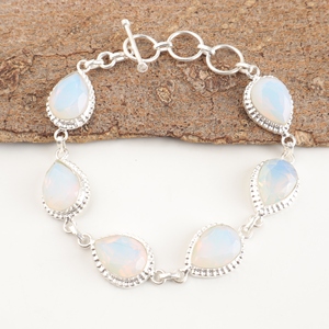 Pulseras de moda chapadas en plata 925 con ópalo lechoso, diseño de perla con engaste de bisel para mujer - Product Image 2