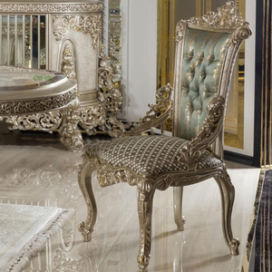 Juego de Comedor Clásico de Estilo Europeo, Madera de Caoba Sólida con Tallado Dorado de Lujo, Forma Rectangular, para Villas y Resorts de Lujo - Product Image 4