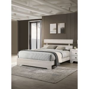 Lit plateforme rustique Queen avec sommier à lattes et tête de lit, mobilier de chambre contemporain à profil bas avec finition blanchie à la chaux, 1 cadre de lit en bois - Product Image 2