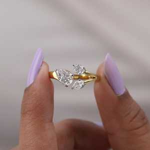 Nature Inspired 1.02CT Pear Cut Diamond Three Stone <b>Ring</b> Lab Grown 18K Solid Gold Wedding <b>Proposal</b> Gift For Girlfriends - Product Image 1