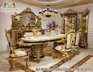 Ensemble de table à manger en teck ultra-luxe sculpté avec des motifs doubles et lourds pour salle à manger - Product Image 6