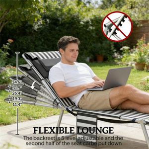 Sedia a Sdraio Regolabile con Braccioli, Nera a Righe, per Esterni - Product Image 4