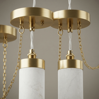 Suspension cylindrique moderne en laiton, abat-jour en albâtre, tension universelle, éclairage blanc chaud doux 2700K, économie d'énergie, 48kg