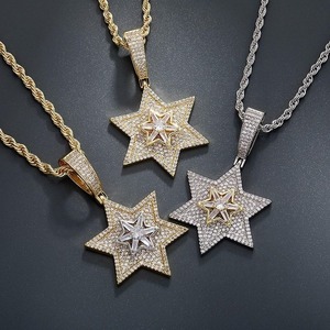 Collar con Colgante de Estrella, Plata 925, Chapado en Oro de 18K, con Cristales de Imitación, Unisex, Joyería de Lujo Estilo Hip Hop - Product Image 2