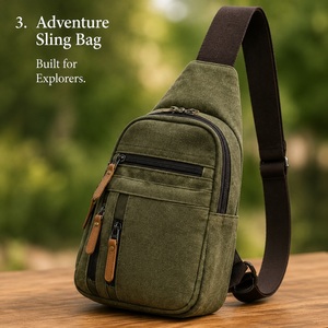 Sac bandoulière d'aventure en toile avec petite poche zippée, sac messager pour homme pour l'extérieur - Product Image 1