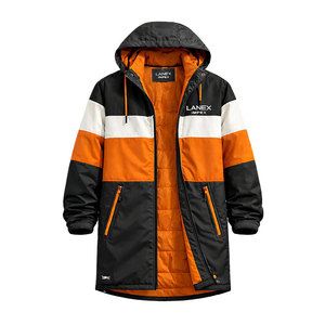 Stylish Color Block Swim <b>Parka</b> <b>Jacket</b>, Long Length <b>Waterproof</b> Coat with Zipper Pockets and Warm Inner Fleece Lining - Product Image 3