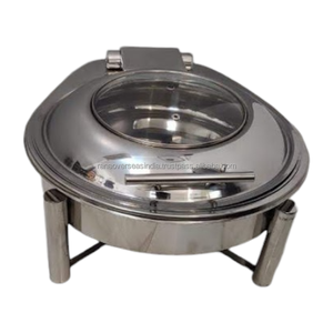 Ensemble de chauffe-plats rond en acier inoxydable de vente chaude avec couvercle et support en verre visible pour les fêtes de restauration et les mariages - Product Image 6