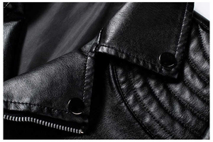 Chaqueta de Moto de Cuero PU para Hombre, Corte Ajustado, Cuello Alto, Cierre de Cremallera, Estilo Otoñal, Manga Regular, Color Sólido - Product Image 4