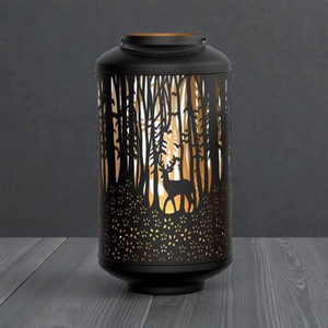 <b>Black</b> Metal <b>Lantern</b> With Deer And Forest Die Cut Design For Home Decoration Heat Resistant Candle Holder - Product Image 5