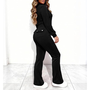 Sweatsuit With Hooded Jacket And Relaxed <b>Pants</b> Warm Plush Fabric Two Kangaroo Pockets Velour Crop Top Tracksuit - Product Image 5
