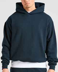 Sweat-shirt à capuche bleu foncé pour homme, coupe ample, en molleton de coton, décontracté, pour l'automne, avec poche avant, manches classiques, tricoté - Product Image 3