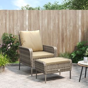 Sedia da Giardino in Rattan PE Marrone Chiaro e Acciaio con Poggiapiedi, Misura Media - Product Image 1