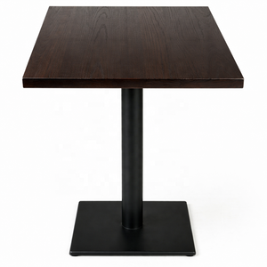 Commercial Restaurant Cafe <strong>Table</strong> Dark Wood <strong>Square</strong> Dining <strong>Table</strong> with Black Metal Pedestal Base for Bistro <strong>Bar</strong> Hotel Furniture - Product Image 4