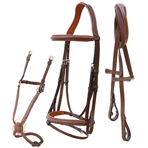 บังเหียนม้าหนังสีแทนมีความทนทานสำหรับนักล่าบังเหียนมีจมูกแบนและรูป8จมูกผสม - Product Image 2