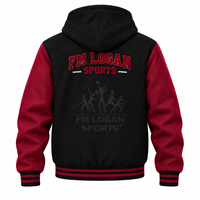 Veste universitaire à capuche personnalisée en gros, avec patchs en chenille, style Letterman, noir et bordeaux, style baseball bomber streetwear