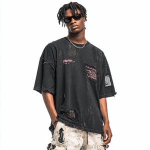 T-shirts 100% coton à épaules tombantes avec impression en relief, mode streetwear pour hommes, t-shirt délavé, nouveau style surdimensionné pour hommes - Product Image 3