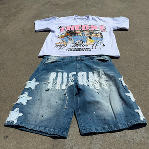 เสื้อกั๊กผ้ายีนส์ขาสั้นลำลองสำหรับผู้ชายเสื้อกล้ามซักกรดแบบวินเทจแนวสตรีทแวร์ตัดเย็บ - Product Image 6