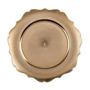 Assiette de présentation en métal finition cuivre style floral pour décoration de table de fête, vaisselle de service, assiettes et plats couleur or rose - Product Image 1