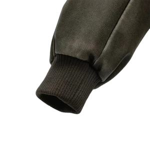 Chaqueta de bombardero de cuero genuino de moda callejera para mujer, abrigo de cuero corto negro con cuello levantado de estilo callejero - Product Image 4