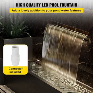 Fontaine cascade pour piscine en acier inoxydable avec bande lumineuse LED, tuyau de déversissement 11,8'' x 4,5'' x 3,1'' (L x P x H) - Product Image 2
