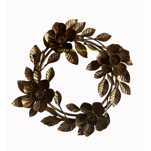 Handcrafted Eco-Friendly Floral Metal Candle Holder Antique <b>Gold</b> Decorative Wreath for Luxury Home & Wedding Interior Decoration - Product Image 4