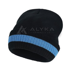Reasonable Price Men <b>Beanies</b> Custom Logo Soft <b>Wool</b> Winter <b>Hat</b> Unisex Black <b>Beanie</b> With Blue Stripe Casual Style <b>Beanies</b> <b>Hats</b> - Product Image 2