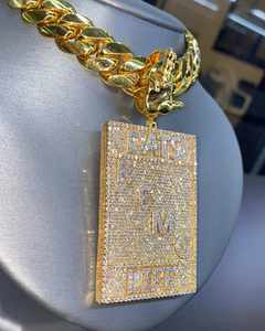 Luxury Iced Out Dats RFMG Life Pendant <b>VVS</b> Moissanite Gold Finish Cuban <b>Chain</b> Hip Hop Jewellery <b>Diamond</b> Look - Product Image 1