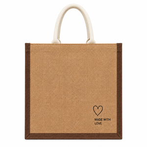 Jute Shopping <b>Bag</b> <b>Medium</b> <b>Size</b> Made With Love Print Top Handle Grocery Tote - Product Image 1
