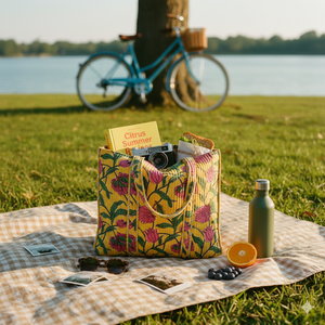 Bolsa de Mano de Algodón Acolchada con Diseño Floral, Ecológica, Reversible, con Cierre de Cremallera, para Mujer, Venta al Por Mayor - Product Image 1