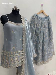 Ensemble élégant de pantalon palazzo, haut et dupatta en organza fantaisie avec broderies et sequins, nouvelle collection, fournisseur d'Inde. - Product Image 5